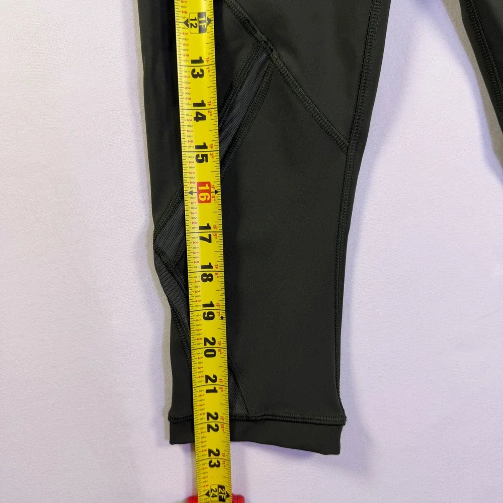 Lululemon Tight Stuff Crop II Dark‎ Olive Green Mesh Running Tights Yoga Size 2
